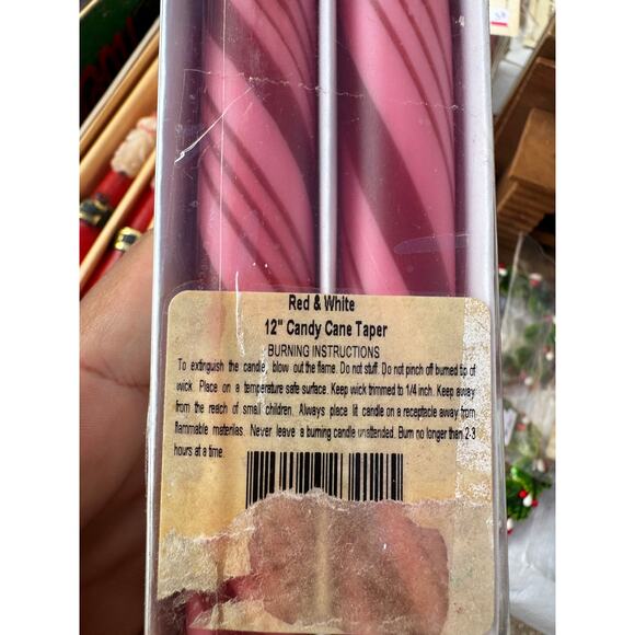 J&S Candy Cane 12" Taper Candles - New in Package - Shades of Red - Picture 2 of 3
